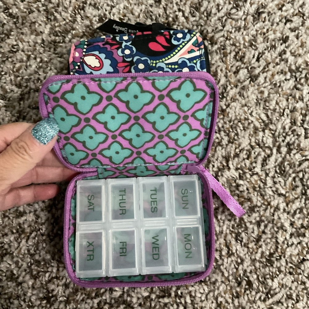 Vera Bradley Purple and Green Geometric Pill Organizer